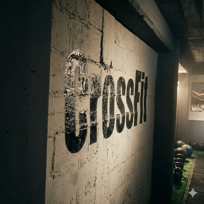 Mural de CrossFit pintado sobre la pared de hormigón del box